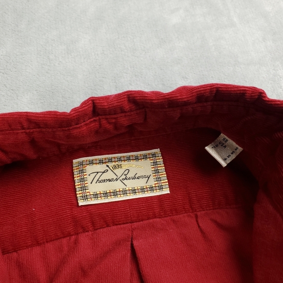 Vintage 90s Thomas Burberry Corduroy Shirt Mens Small Button Down Red Classic - Picture 4 of 13